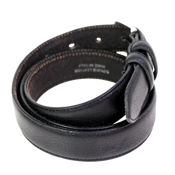 ITALY BLACK REAL LEATHER 1 1/8"Wd STITCH CASUAL DRESS MEN'S BELT Sz 38 (A45 - Picture 5 of 14